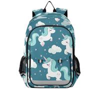 Sac à dos pour enfants de 8 à 12 ans : sacs à livres de grande capacité pour l'école secondaire dans des couleurs assorties - Licornes blanches mignonnes de dessin animé
