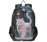 Sac à dos pour enfants filles 8-12 : sacs à livres légers pour l'université dans des couleurs assorties - Licornes de chat de dessin animé pour Halloween