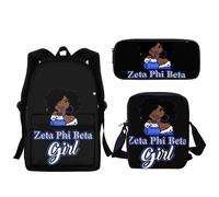 Sac à dos pour enfants, lot de 3 pieces, motif Zeta Phi Beta, pour filles, cartable pour garcons, outils d'apprentissage Noir