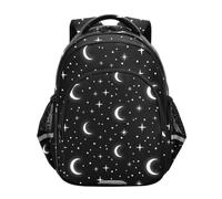 Sac à dos pour enfants, lunes blanches, étoiles, noir uni, sac à dos pour école primaire, White Moons Stars Solid Black, 15 Inch, Classique