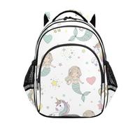 Sac à dos pour enfants, mignonnes sirènes, licornes blanches, sac à dos pour école primaire, Jolies sirènes licornes blanches, 15 Inch, Classique
