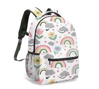 Sac à dos pour enfants motif nuage arc-en-ciel pastel rose cœur dessiné à la main sac d'école polyvalent dimensions sac à dos durable, 03, L, Décontracté