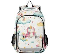 Sac à dos pour enfants pour école primaire 8-12 : sacs à livres réglables pour enfants dans des couleurs assorties - Licornes mignonnes enfants nuage étoiles blanc