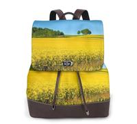 Sac à dos pour femme avec imprimé champ de fleurs de viol, imperméable, antivol, léger, en cuir PU, sac à bandoulière en nylon, sac à dos d'école, sac à dos de voyage, Noir , Taille unique