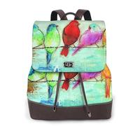 Sac à dos pour femme avec imprimé cinq oiseaux chantants - Imperméable - Antivol - Léger - Cuir PU - Tendance - Sac à bandoulière - Sac à dos de voyage, Noir , Taille unique