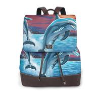 Sac à dos pour femme avec imprimé dauphin, imperméable, antivol, léger, en cuir PU, sac à bandoulière en nylon, sac à dos d'école, sac à dos de voyage, Noir , Taille unique