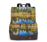 Sac à dos pour femme avec imprimé lacs de montagne, imperméable, antivol, léger, en cuir PU, sac à bandoulière en nylon, sac à dos d'école, sac à dos de voyage, Noir , Taille unique