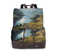 Sac à dos pour femme avec imprimé lacs et montagnes - Imperméable - Antivol - Léger - En cuir synthétique - Tendance - En nylon - Pour l'école, le voyage