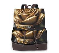 Sac à dos pour femme avec imprimé rose doré - Imperméable - Antivol - Léger - En cuir synthétique - Tendance - En nylon - Sac Cours, Pour l'école, le voyage, Noir , Taille unique