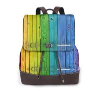 Sac à dos pour femme avec imprimé sur fond en bois coloré arc-en-ciel, imperméable, antivol, léger, en cuir PU, sac à bandoulière en nylon, sac à dos d'école, sac à dos de voyage, Noir , Taille unique