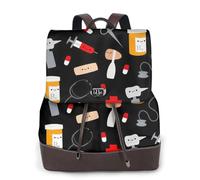 Sac à dos pour femme avec motif de médecine de dessin animé, imperméable, antivol, léger, en cuir PU, sac à bandoulière en nylon, sac à dos d'école, sac à dos de voyage, Noir , Taille unique