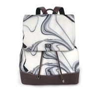 Sac à dos pour femme avec peinture noire et blanche - Imperméable - Antivol - Léger - En cuir synthétique - En nylon - Pour l'école, le voyage, Noir , Taille unique