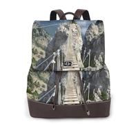 Sac à dos pour femme avec pont suspendu dans des rochers escarpés, imperméable, antivol, léger, en cuir PU, sac à bandoulière en nylon, sac à dos d'école, sac à dos de voyage, Noir , Taille unique