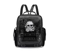Sac à dos pour femme avec tête de mort - Sac à dos de voyage pour étudiant - Sac à dos pour ordinateur portable - Grande capacité - Sac à dos de voyage en cuir pour femme, Noir