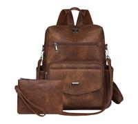 Sac à dos pour femme en cuir PU antivol Sac à dos de voyage Sac à dos convertible Design Sac à bandoulière en cuir PU Sac à main, Couleur marron Roug