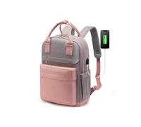 Sac à dos pour femme - Imperméable - 40 cm - Port de chargement USB - Compartiment pour ordinateur portable - Rose