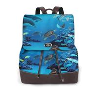 Sac à dos pour femme imprimé vie marine bleu mer sac à dos imperméable antivol léger PU mode cuir nylon école sac à dos voyage, Noir , Taille unique