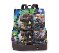 Sac à dos pour femme imprimé vie marine imperméable antivol léger PU mode cuir nylon école sac à dos voyage, Noir , Taille unique