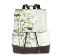 Sac à dos pour femme, motif feuillage et herbes avec libellules et ailées, imperméable, antivol, léger, en cuir PU tendance, en nylon, pour l'école, le voyage, etc, Noir , Taille unique