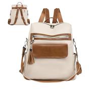 Sac à dos pour femme - Sac à dos en polyuréthane de grande capacité, élégant pampilles, poche de rangement zippée, design tendance pour le travail, l'école, l'université, les voyages, les affaires, le