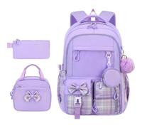 Sac à dos pour fille 3 pièces, nœud mignon, beaucoup d'espace de rangement, boîte à déjeuner, lilas, Siehe Beschreibung, Voir description | Sac d'école ergonomique pour filles et petits-enfants, voyage, randonnée, w nd,