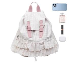 Sac à dos pour fille Motif pois Grande capacité de rangement, blanc | Sac à dos de voyage tendance pour femmes, adolescentes, étudiants, études, voyages, trajets en plein air