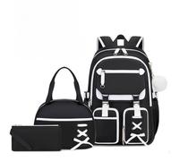 Sac à dos pour filles avec boîte à déjeuner et trousse à crayons - Cartable pour enfants - Cartable pour enfants - Pour école primaire, noir