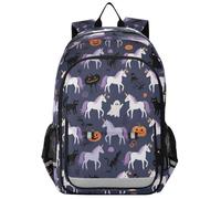 sac à dos pour filles enfants école 8-12 : sacs à livres décontractés pour enfant dans des couleurs assorties - Happy Halloween licornes blanches