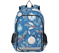 Sac à dos pour filles et enfants pour l'école 8-12 : sac à livres léger pour l'école secondaire dans des couleurs assorties - Bleu et blanc Merry Christmas Holly Bell
