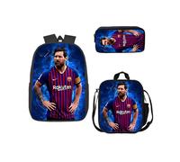 Sac à dos pour Garcon, motif star du football, cartable, sac à dejeuner, sac à dos, trousse, cadeau (comme sur la photo), ensemble de 3 pieces Noir