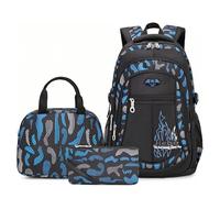 Sac à dos pour garçons à imprimé camouflage, sacs d'école pour garçons, Style B - 3 pièces - bleu, 12.5(L)*7.8(W)*18.8inch(H), Style B - 3 pièces
