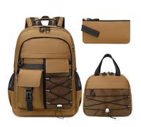 Sac à dos pour garçons, ensemble de cartables imperméables de 39 cm - 3 pièces avec boîte à déjeuner et trousse à crayons, sac à livres durable pour adolescents du collège/lycée, marron, L, Classique