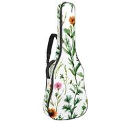 Sac à dos pour guitare acoustique - Rembourrage de 1 cm d'épaisseur - Tissu Oxford imperméable - Pour guitare classique basse électrique de 101,6 à 106,7 cm - Belles fleurs sauvages, herbes et herbes