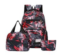 Sac à dos pour homme et adolescent - Ensemble de 3 pièces avec imprimé abstrait - Grande capacité - Sac à dos avec sac à déjeuner et trousse à crayons - Pour tous les jours, l'école, les voyages, 01