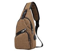 Sac à dos pour homme et femme - Sac à dos à bandoulière avec câble USB pour randonnée, camping, voyage en plein air - Petit sac à bandoulière pour homme, marron, Taille unique