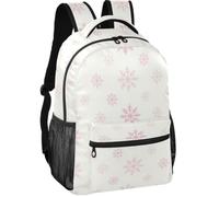 Sac à dos pour jeunes, style moderne, en tissu sergé avec bretelles réglables, Jolis flocons de neige de Noël ombré rose sur fond blanc d'hiver, Small, Sac à dos