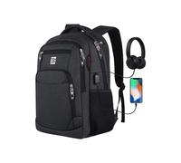 Sac à dos pour ordinateur portable 17,3 pouces avec port de chargement USB, résistant à l'eau et grande capacité (noir)