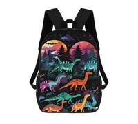 Sac à dos pour ordinateur portable avec poche, grand sac réglable de 43,2 cm, imperméable, motif dinosaures colorés sur fond noir, sac à dos d'ordinateur pour le travail, respirant, extensible pour