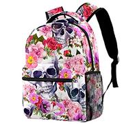 Sac à dos pour ordinateur portable d'affaires Sac à dos de sports de plein air Skull Floral Flower School Sac à bandoulière pour homme femme, sac à dos de voyage unique résistant à la déchirure pour o