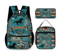 Sac à dos pour ordinateur portable Dream Catcher Western Southwest Mesas Ethnic Aztec Horse Art Ensemble de sac à dos avec sac à lunch et sac de rangement Ensemble de sac à dos de jour Sac à dos avec