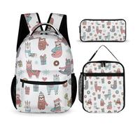 Sac à dos pour ordinateur portable, motif animaux, lama, paresseux, dinosaure, sac à dos avec sac à déjeuner et sac de rangement, sac à dos avec boîte à déjeuner et trousses de maquillage