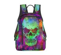 Sac à dos pour ordinateur portable, motif crâne artistique en colère, couleur grunge, sac à dos de voyage, sac à dos de sport, sac à bandoulière léger, grand sac de travail avec plusieurs poches pour