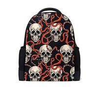 Sac à dos pour ordinateur portable Motif crânes Rouge Serpent Noir Squelette Jour des morts Causalité Sac à dos de plein air Pour les affaires de plein air Randonnée Sac à dos Camping Sac à