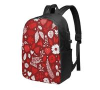 Sac à dos pour ordinateur portable motif cœur fleur Valentine Love Sac à dos de voyage 43,2 cm résistant à l'eau avec port de charge USB Sac à dos d'école, sac de travail pour femme et homme