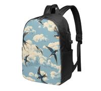 Sac à dos pour ordinateur portable Motif Swallows Clouds Blue Sky 43,2 cm - Résistant à l'eau - Avec port de charge USB - Pour l'école, le travail - Pour homme et femme