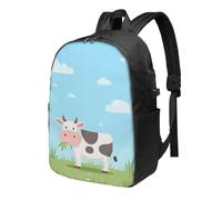 Sac à dos pour ordinateur portable Motif vache mangeuse d'herbe 43,2 cm Sac à dos de voyage résistant à l'eau avec port de charge USB Sac à dos d'école Sac de travail pour femme et homme