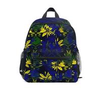 Sac à dos pour tout-petits garçons et filles, fleurs tropicales, jaune et bleu, mini sac de voyage avec étiquette nominative, Fleur tropicale jaune bleu, 3-5 Years, Sacs à dos mignons