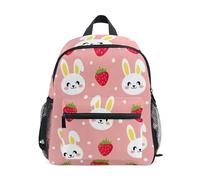 Sac à dos pour tout-petits garçons et filles, motif lapins mignons, fraises, mini sac à dos préscolaire pour filles avec étiquette nominative, Lapins mignons fraises, 6-8 Years, Sacs à dos mignons