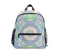 Sac à dos pour tout-petits garçons et filles, sac à dos arabesque vert violet pour la maternelle pour garçons avec étiquette nominative, mini sac d'école pour enfants, Vert arabesque violet, 3-5
