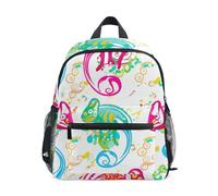 Sac à dos pour tout-petits, garçons et filles, vert et rouge, caméléons blanc, petit sac de voyage avec étiquette nominative, Caméléons verts rouges et blancs, 3-5 Years, Sacs à dos mignons